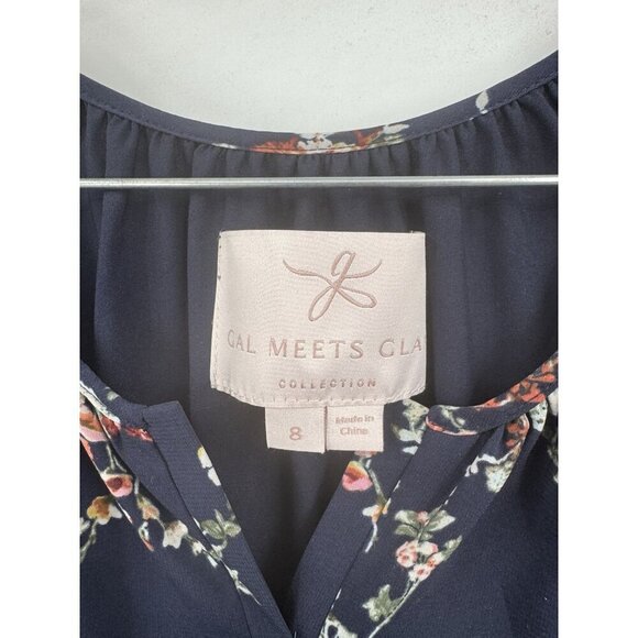 Gal Meets Glam Bonnie Floral Blouson Dress Women 8 Navy Blue Peasant Cottage - Picture 4 of 11